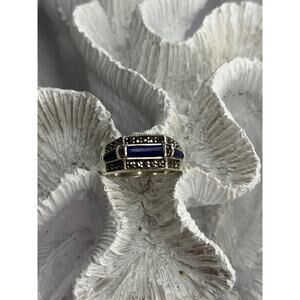 925 Sterling Silver Sodalite & Marcasite Ring Size 9
